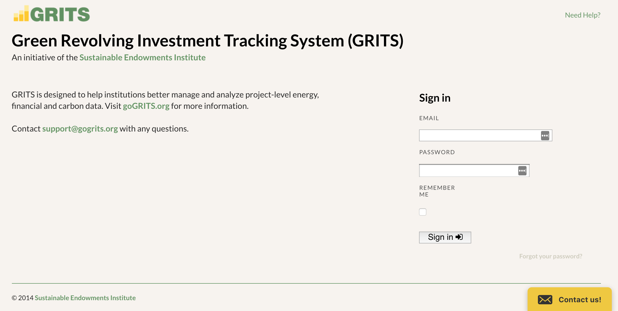 GRITS Sign-in Page